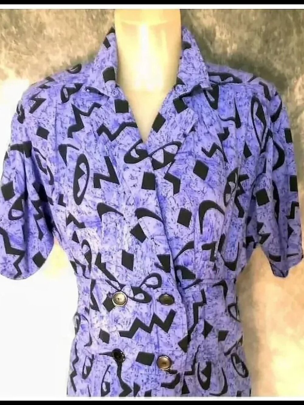 Plus Size 40s STYLE Rayon Dress with Dolman Sleeves - 80s Vintage - Picture 6 of 10